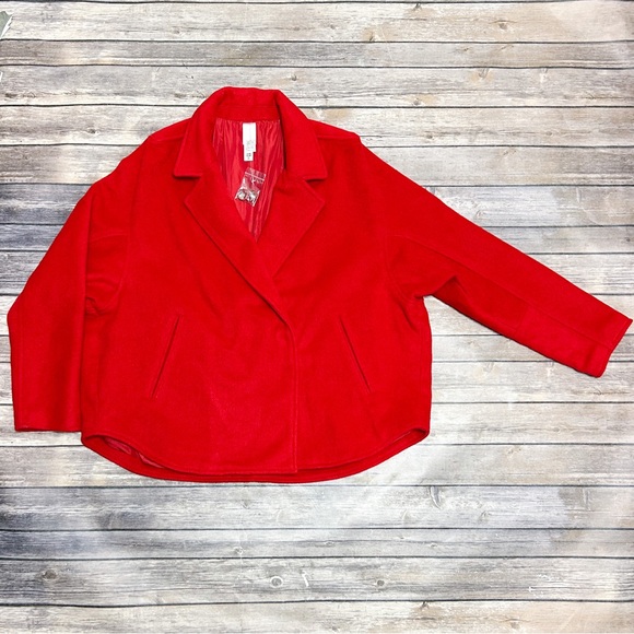 Marla Wynne Layers Red Melton Wool Blend Snap Button Dolman Sleeve Coat Medium - Picture 7 of 12